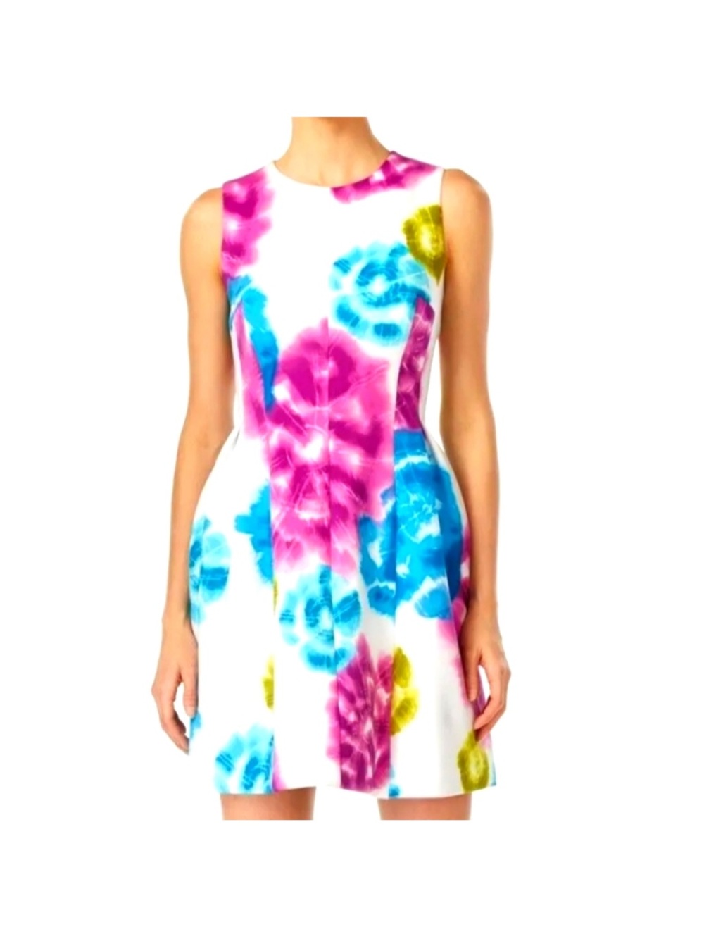 Calvin Klein White Midi Dress with Purple, Blue & Lime Floral Print